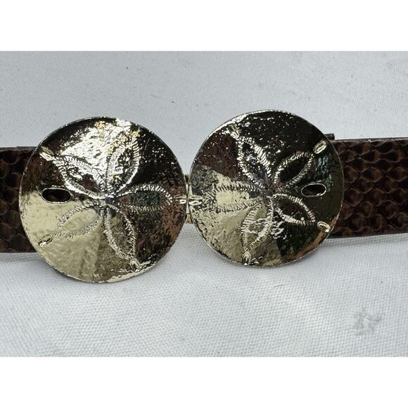Vintage Gold-Tone Sand Dollar BUCKLE Adjustable Brown Snakeskin Belt ONE SIZE main image 8